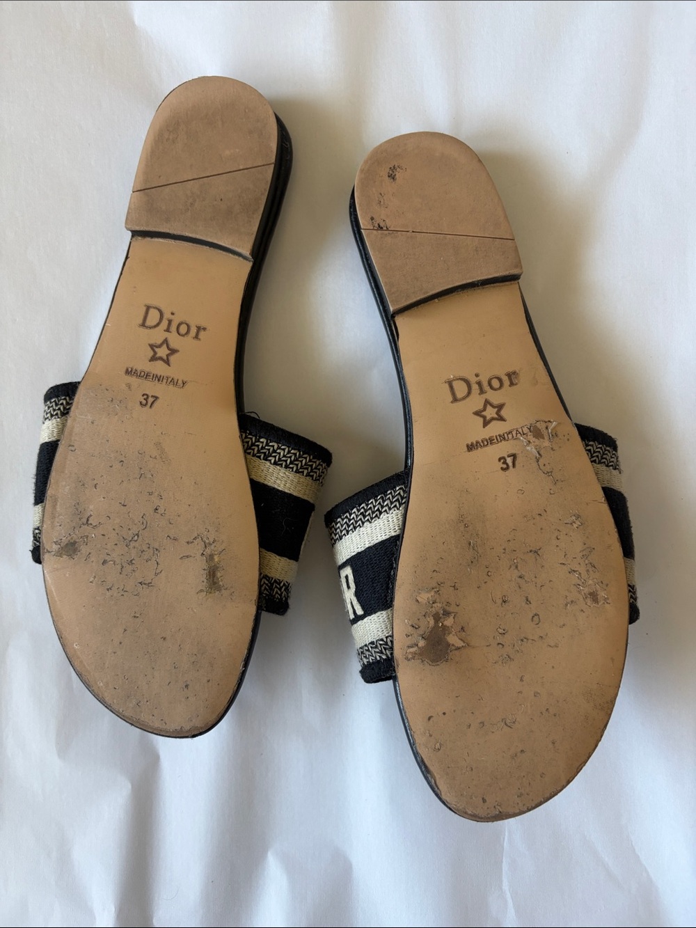 Christian Dior Black and Cream Logo Espadrille Slide Size 37 Made in Italy Sold - Picture 10 of 13
